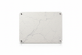 White marble kitchen drying mat with silver corner screws